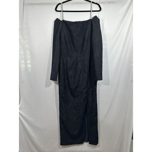 NWT $378 Kay Unger [ 12 ] Long‎ Sleeve Jude Jacquard Column Gown Blue J430 - Picture 10 of 15